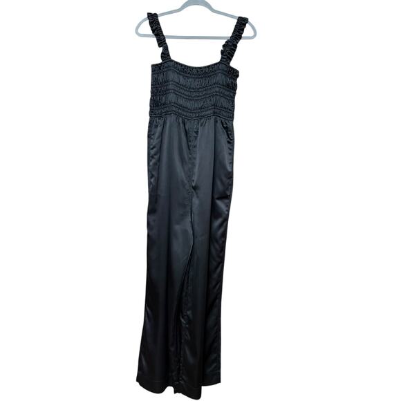 GANNI Satin Jumpsuit Black Size M Relaxed Straight Leg Slip on Style Sleeveless - Picture 3 of 10